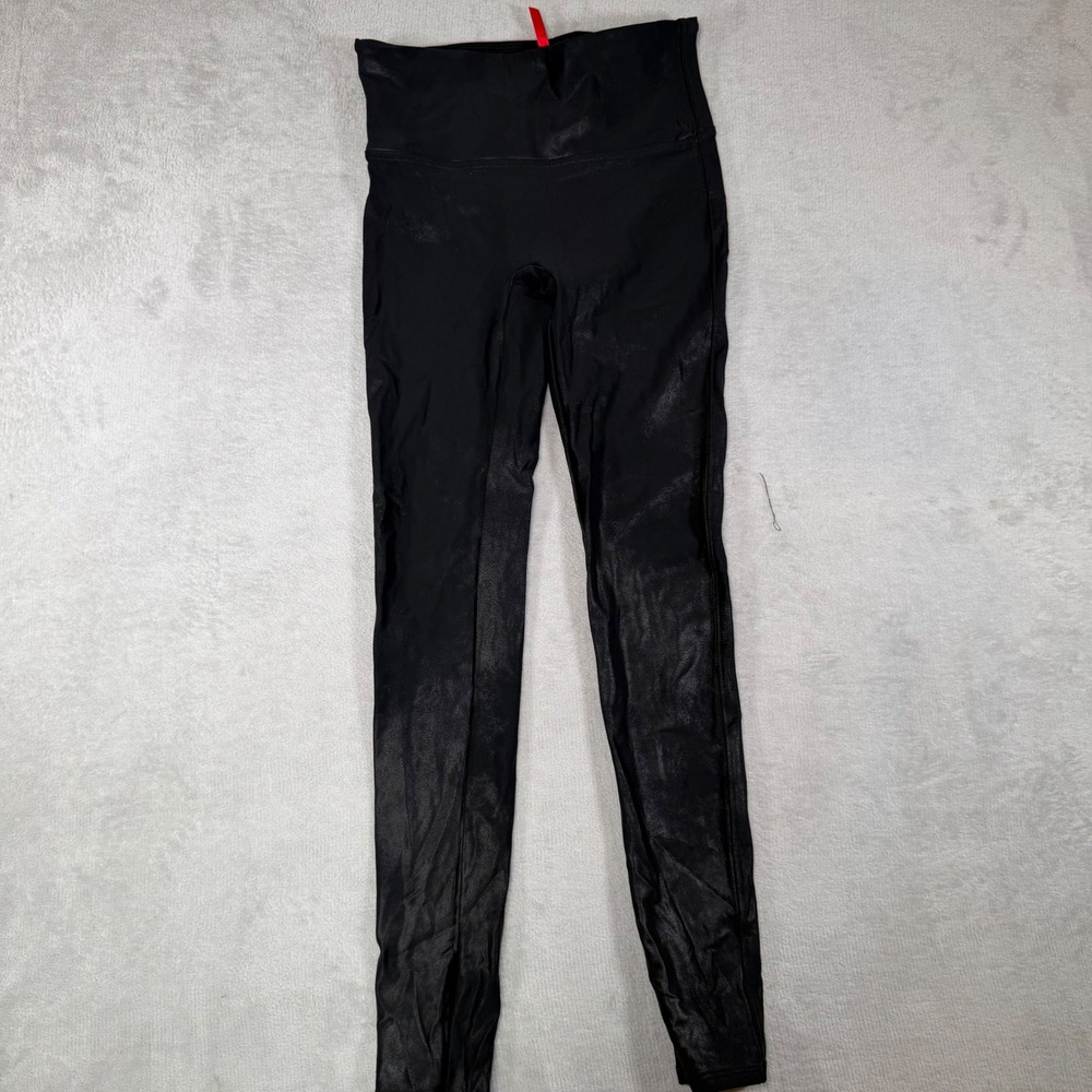 Spanx Faux‎ Leather Leggings Black High Waisted Shimmer M/M 20110R